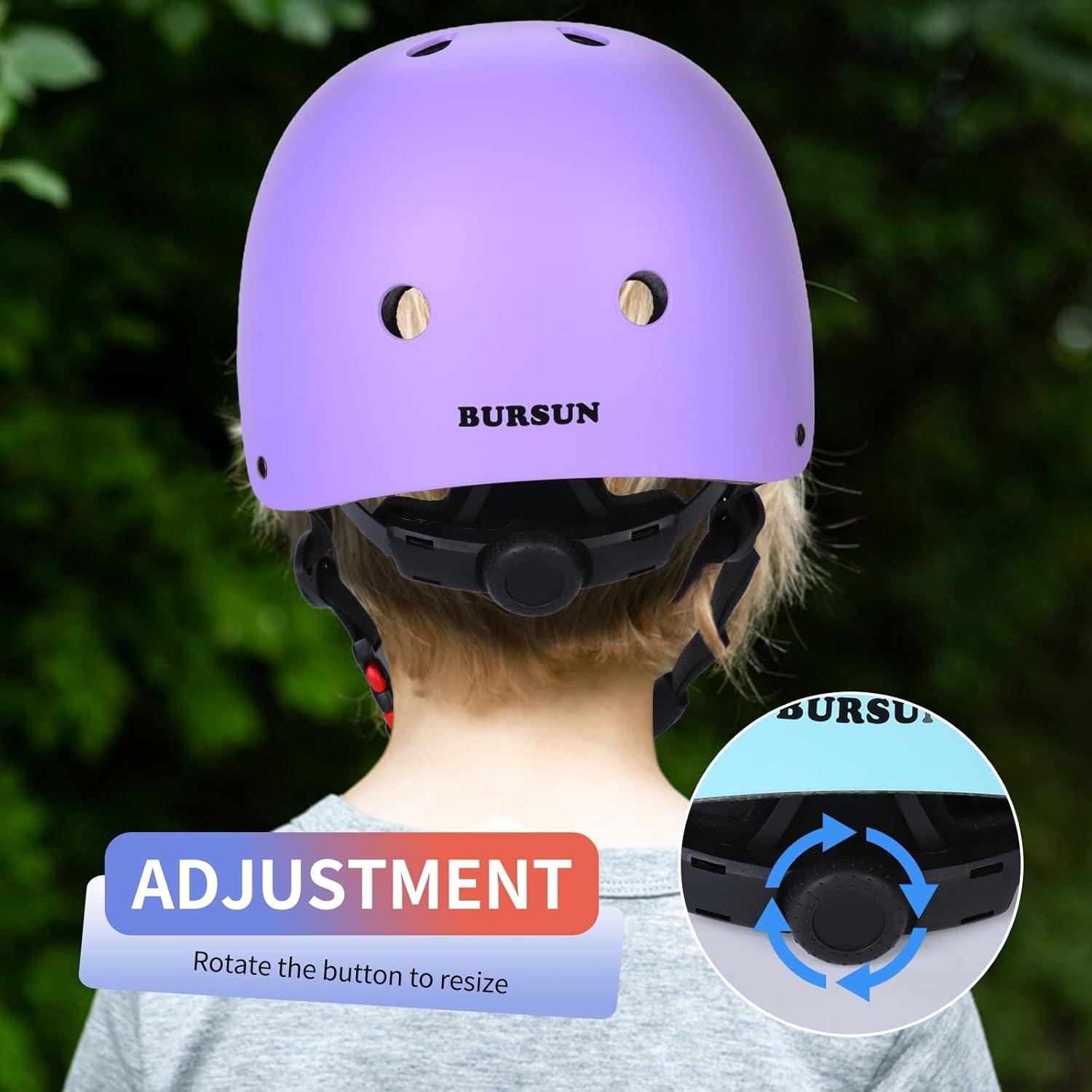 Kinder Fahrradhelm Knieschoner Set Verstellbar Skaterhelm Violett