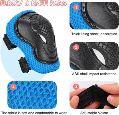 Fahrradhelm Kinder 7-in-1 Set Knieschoner Verstellbar Skateboard Blau 2-16 Jahre