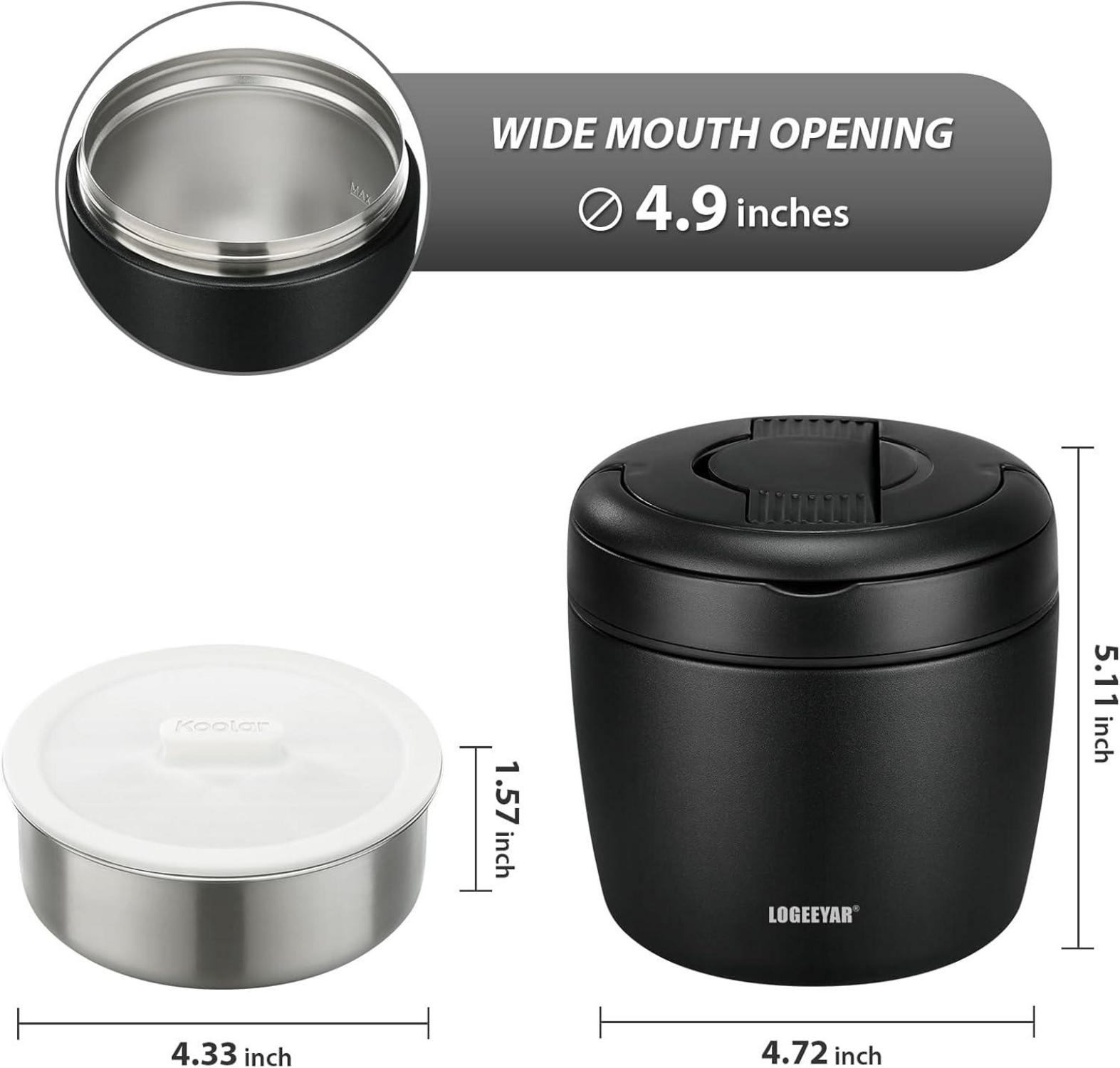Thermobehälter 970ml Edelstahl mit Deckel & Löffel, Auslaufsicher, Schwarz