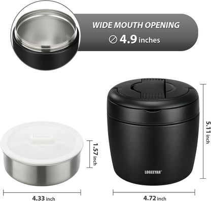 Thermobehälter 970ml Edelstahl mit Deckel & Löffel, Auslaufsicher, Schwarz