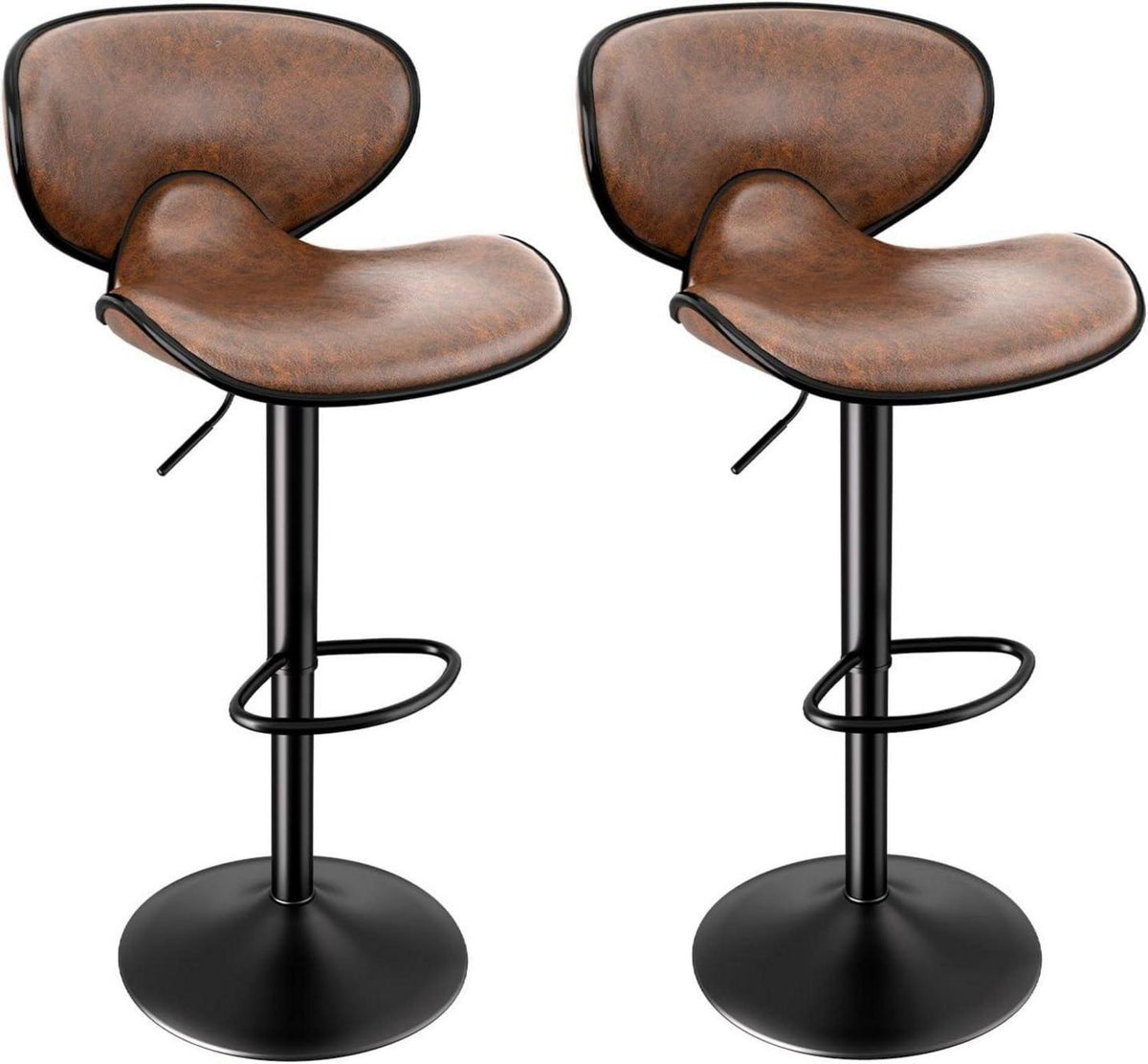 Barhocker Set 2er, 360° Drehstuhl, Rückenlehne Fußstütze, Braun