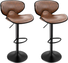 Barhocker Set 2er, 360° Drehstuhl, Rückenlehne Fußstütze, Braun