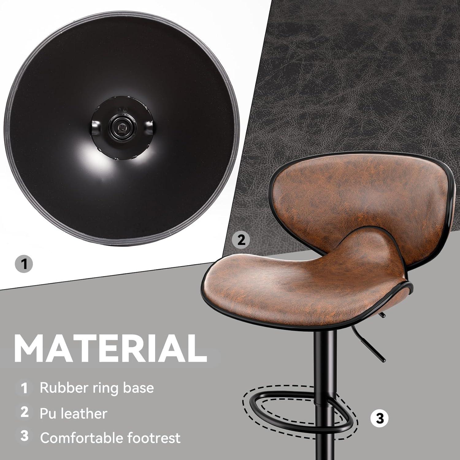 Barhocker Set 2er, 360° Drehstuhl, Rückenlehne Fußstütze, Braun