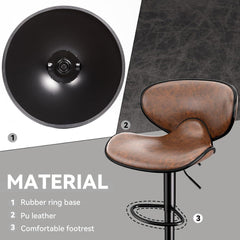 Barhocker Set 2er, 360° Drehstuhl, Rückenlehne Fußstütze, Braun