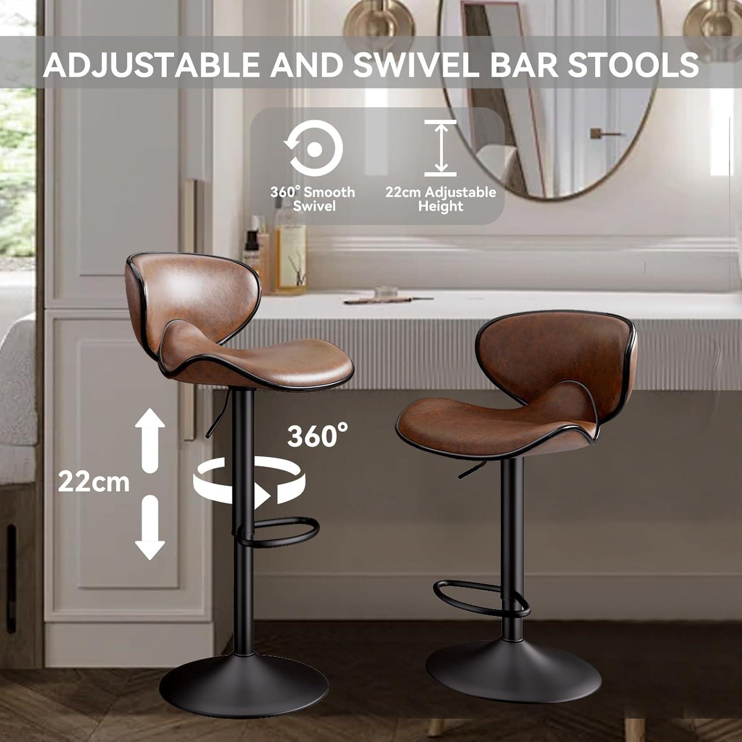 Barhocker Set 2er Verchromt Braun - 360° Drehstuhl & Höhenverstellbar