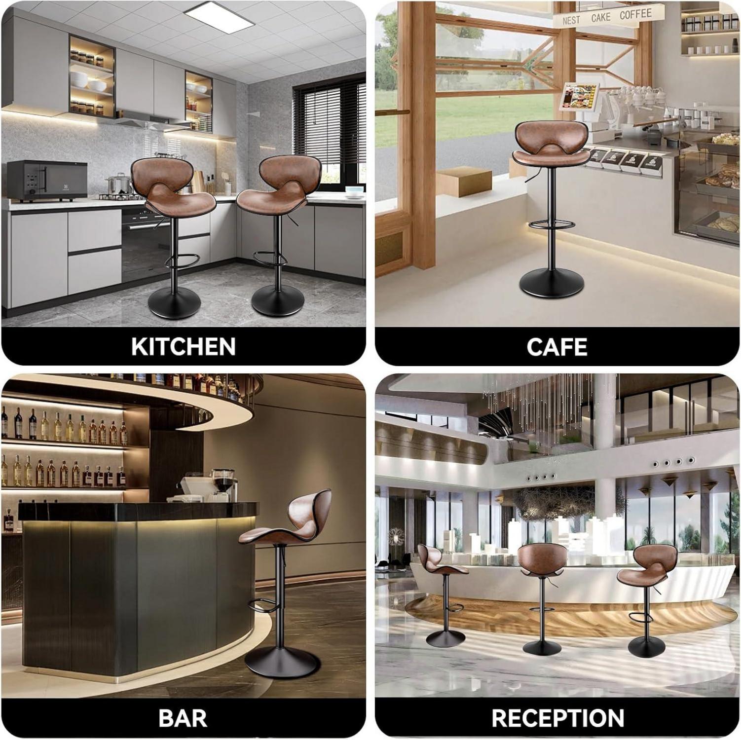 Barhocker Set 2er Verchromt Braun - 360° Drehstuhl & Höhenverstellbar
