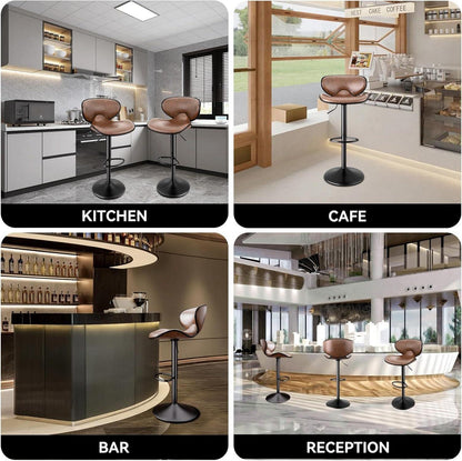 Barhocker Set 2er Verchromt Braun - 360° Drehstuhl & Höhenverstellbar