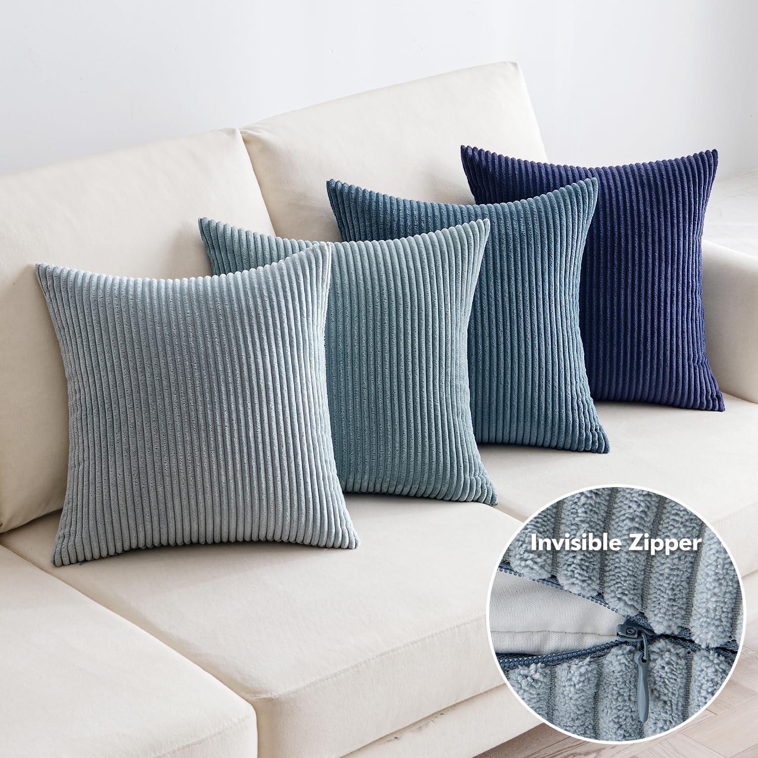 EMEMA Kissenbezug Kordsamt Zierkissenbezug 4er Set 40x40cm Dunkelblau Serie