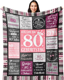 Decke 80. Geburtstag Frauen Geschenk Flanell 150x130cm
