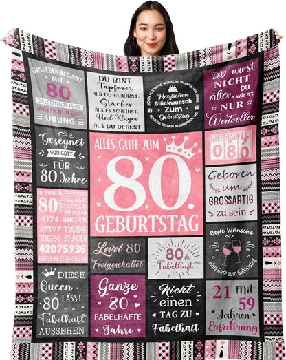 Decke 80. Geburtstag Frauen Geschenk Flanell 150x130cm