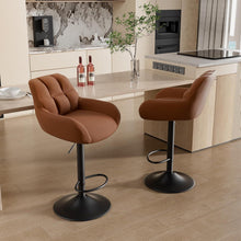 2er Set Barhocker mit PU-Leder, Rückenlehne, Fußstütze Brown