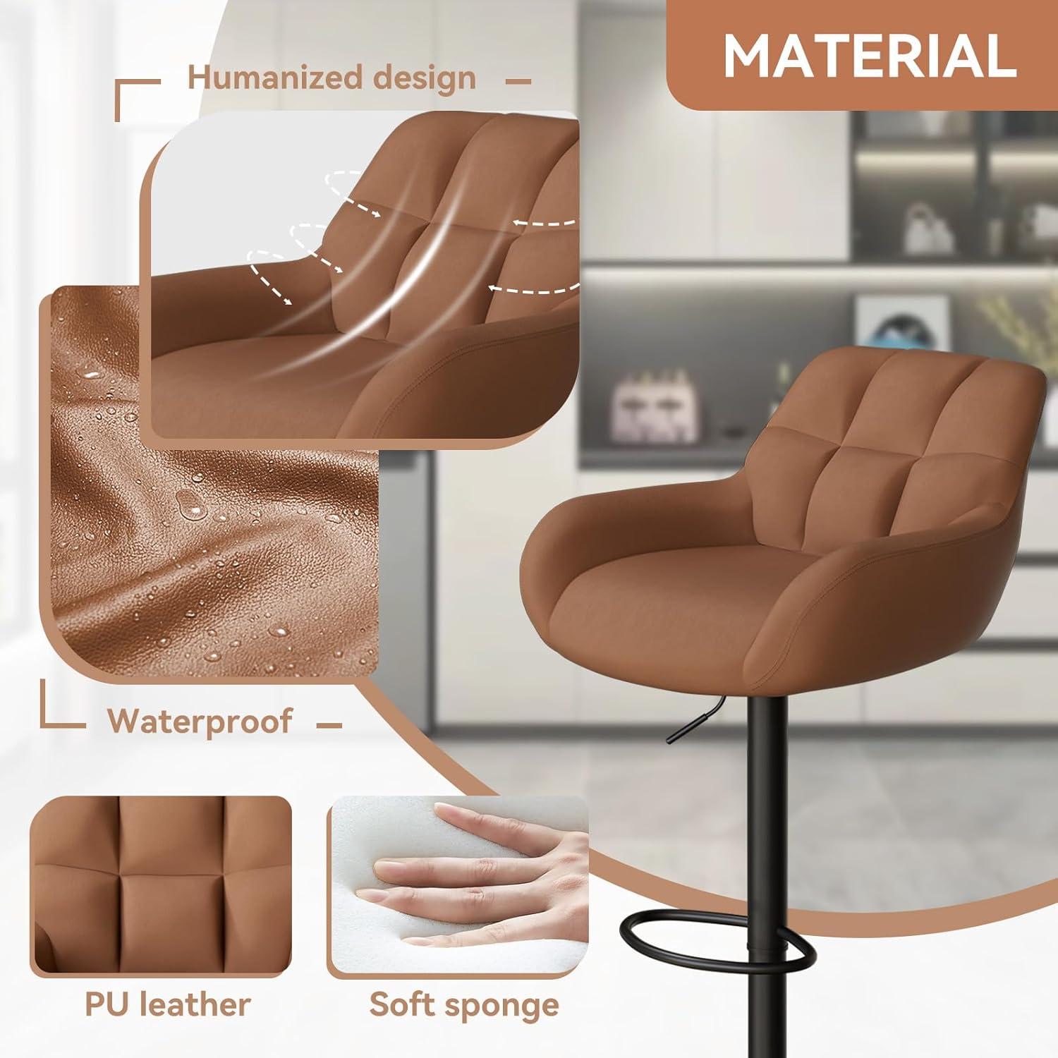 2er Set Barhocker mit PU-Leder, Rückenlehne, Fußstütze Brown