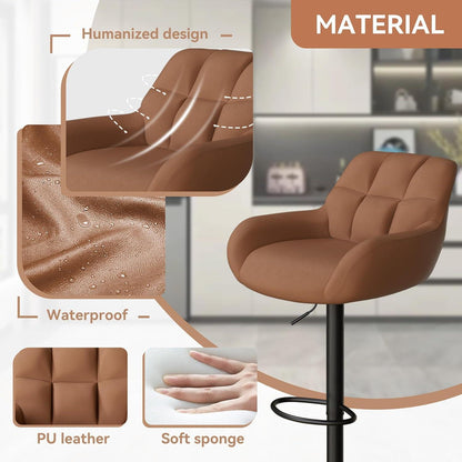 2er Set Barhocker mit PU-Leder, Rückenlehne, Fußstütze Brown