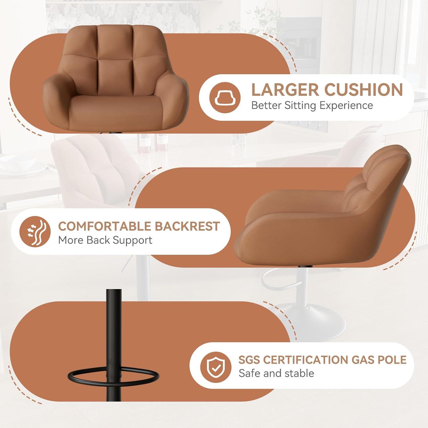 Barhocker Set 2er Küchenstühle mit Rückenlehne und Fußstütze Braun