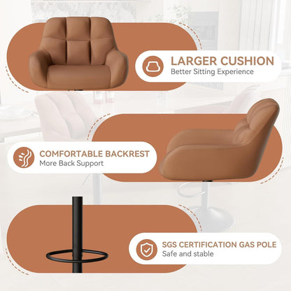 Barhocker Set 2er Küchenstühle mit Rückenlehne und Fußstütze Braun