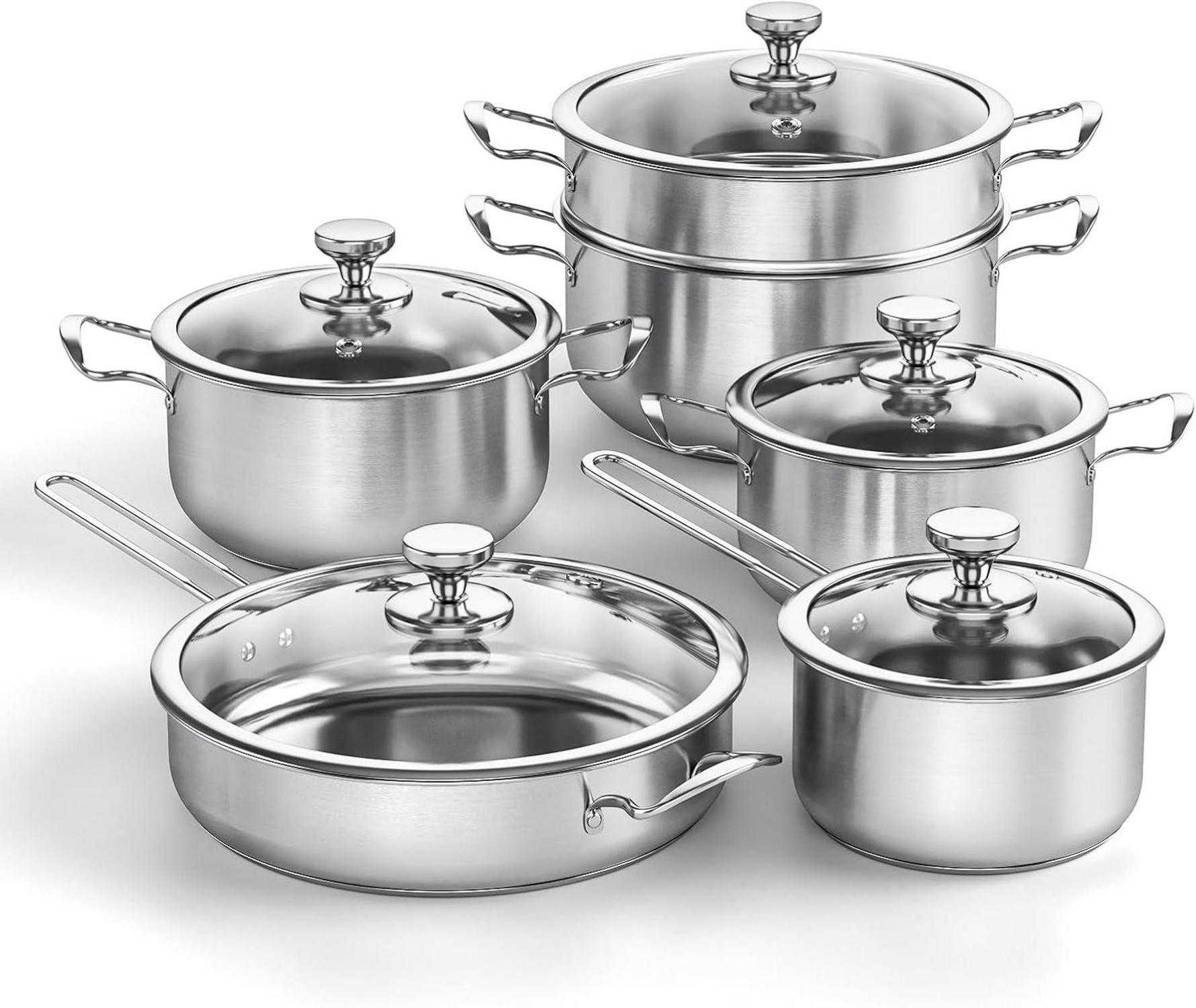 Edelstahl Topf und Pfannenset 11-teilig Induktion Kochgeschirr