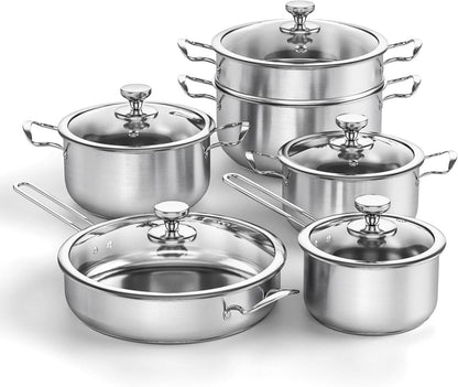 Edelstahl Topf und Pfannenset 11-teilig Induktion Kochgeschirr