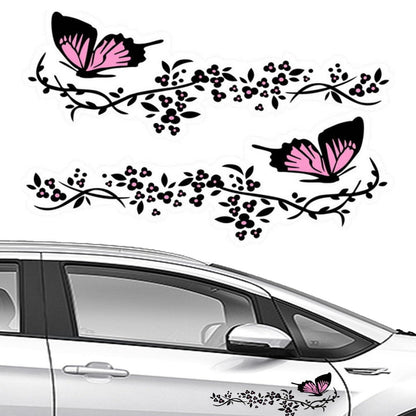 2x Schmetterlings-Aufkleber Auto Blumen Schwarz Rosa