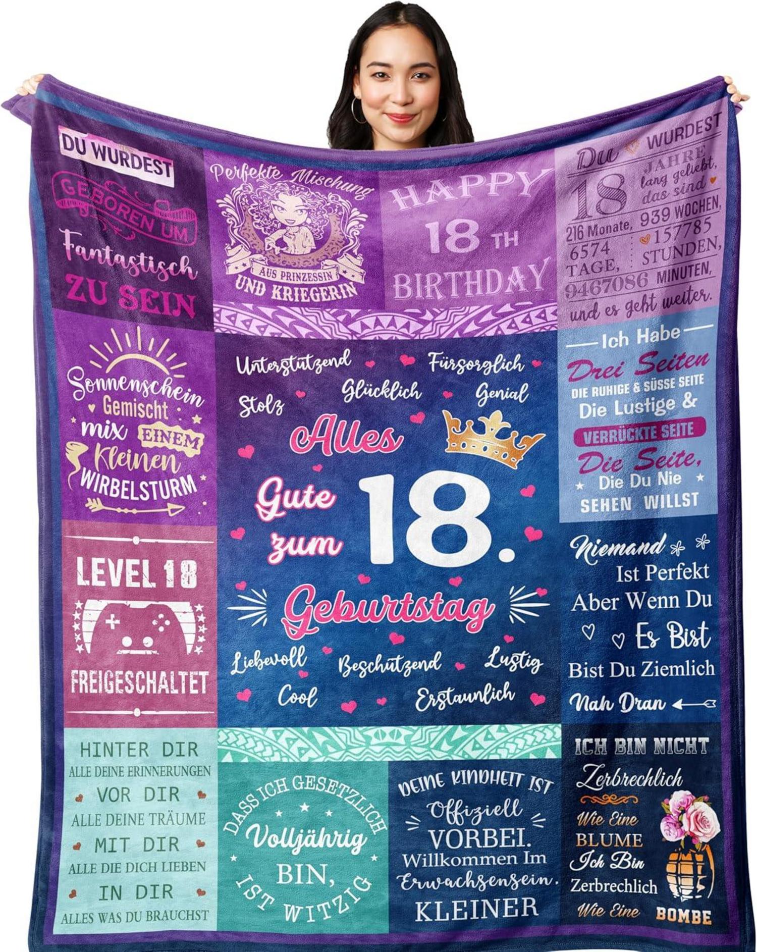 Flanell Decke 150x130CM für Mädchen zum 18. Geburtstag