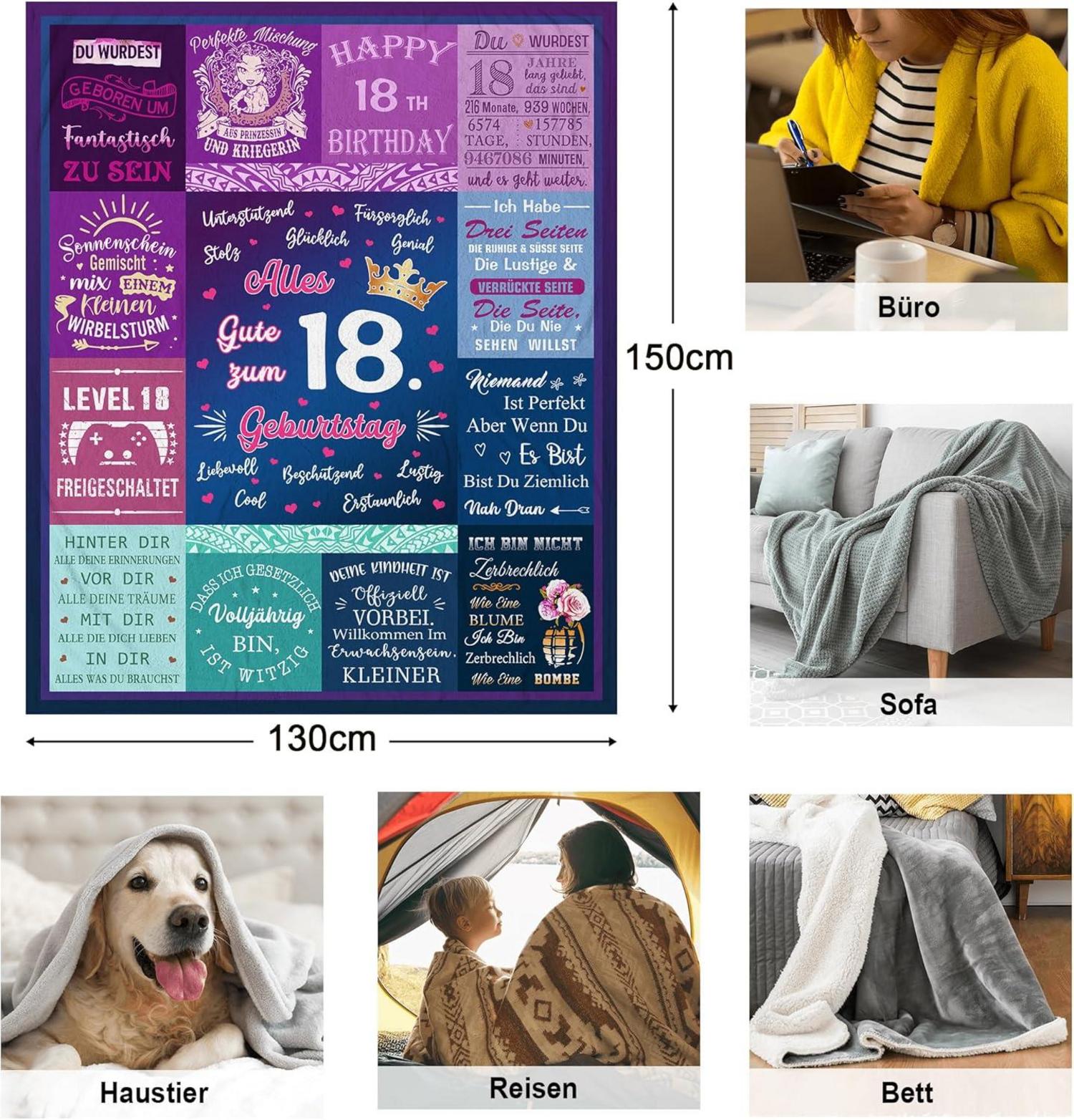 Geburtstag Mädchen Geschenk Deko Teenager Decke 150x130CM