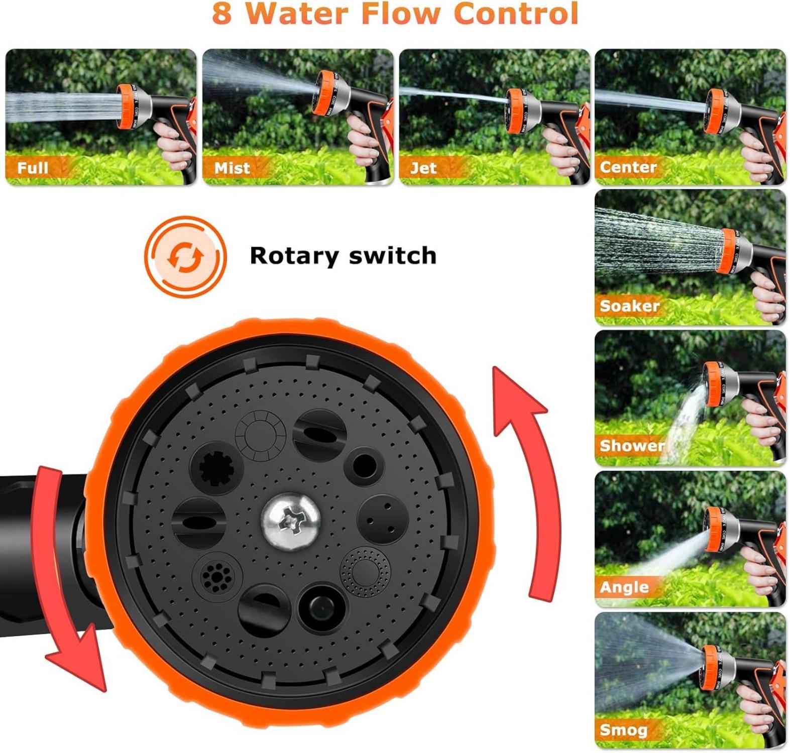 Flexibler Gartenschlauch 30M Erweiterbarer mit 10 Funktionen Sprühdüse Messing Adapter Schwarz Orange