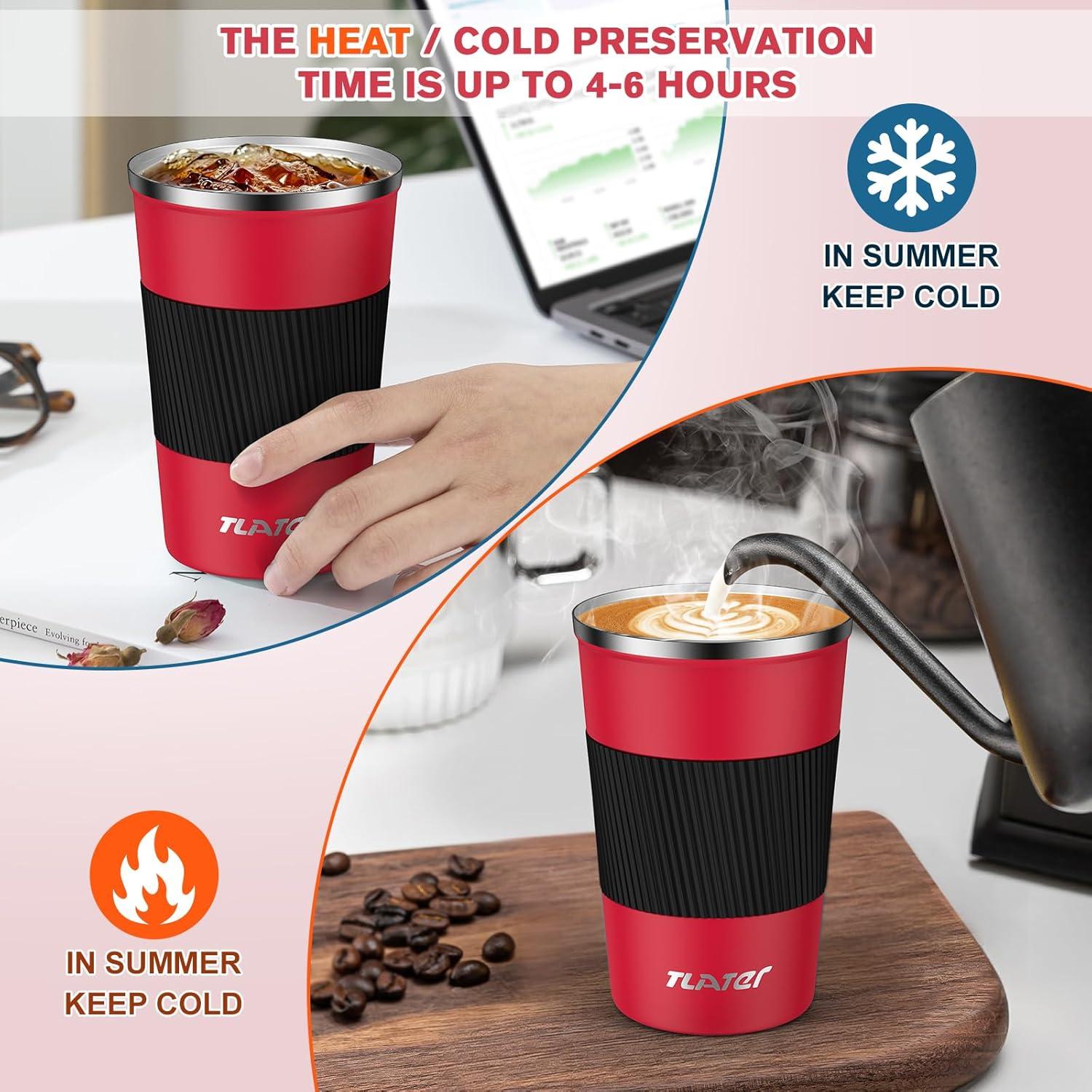 Tlater 380ml Stainless Steel Travel Coffee Mug Leak-proof Thermal