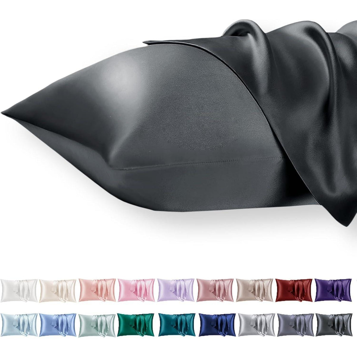 2er Set Satin-Kissenbezüge 40x60cm Dunkelgrau mit Reißverschluss