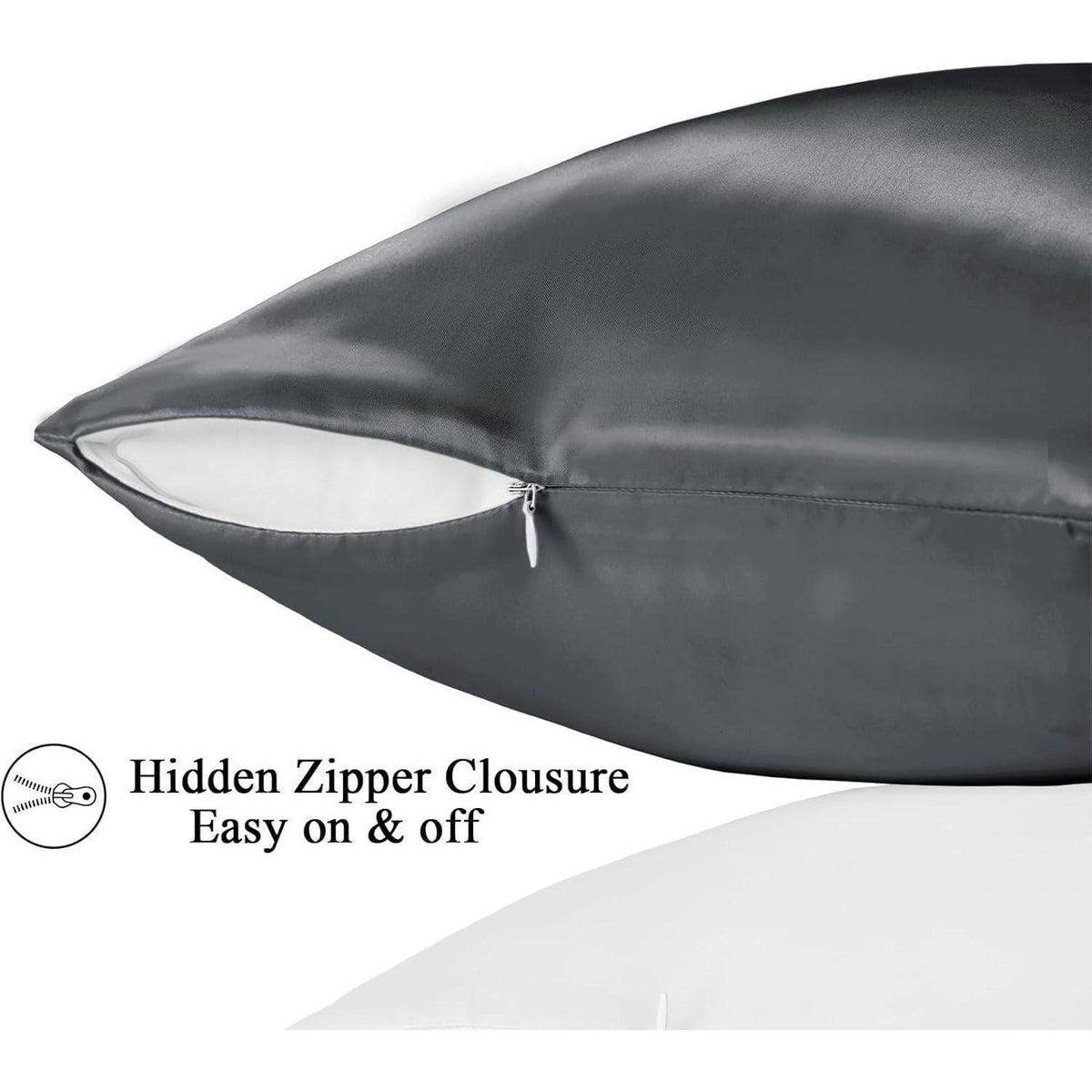 2er Set Satin-Kissenbezüge 40x60cm Dunkelgrau mit Reißverschluss