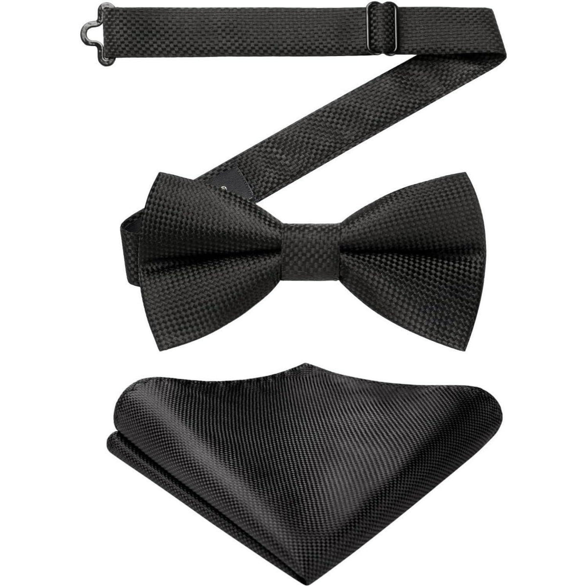 Fliege mit Einstecktuch Set für Herren – Vorgebunden, Einstellbar, Schwarz