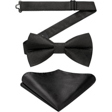 Fliege mit Einstecktuch Set für Herren – Vorgebunden, Einstellbar, Schwarz