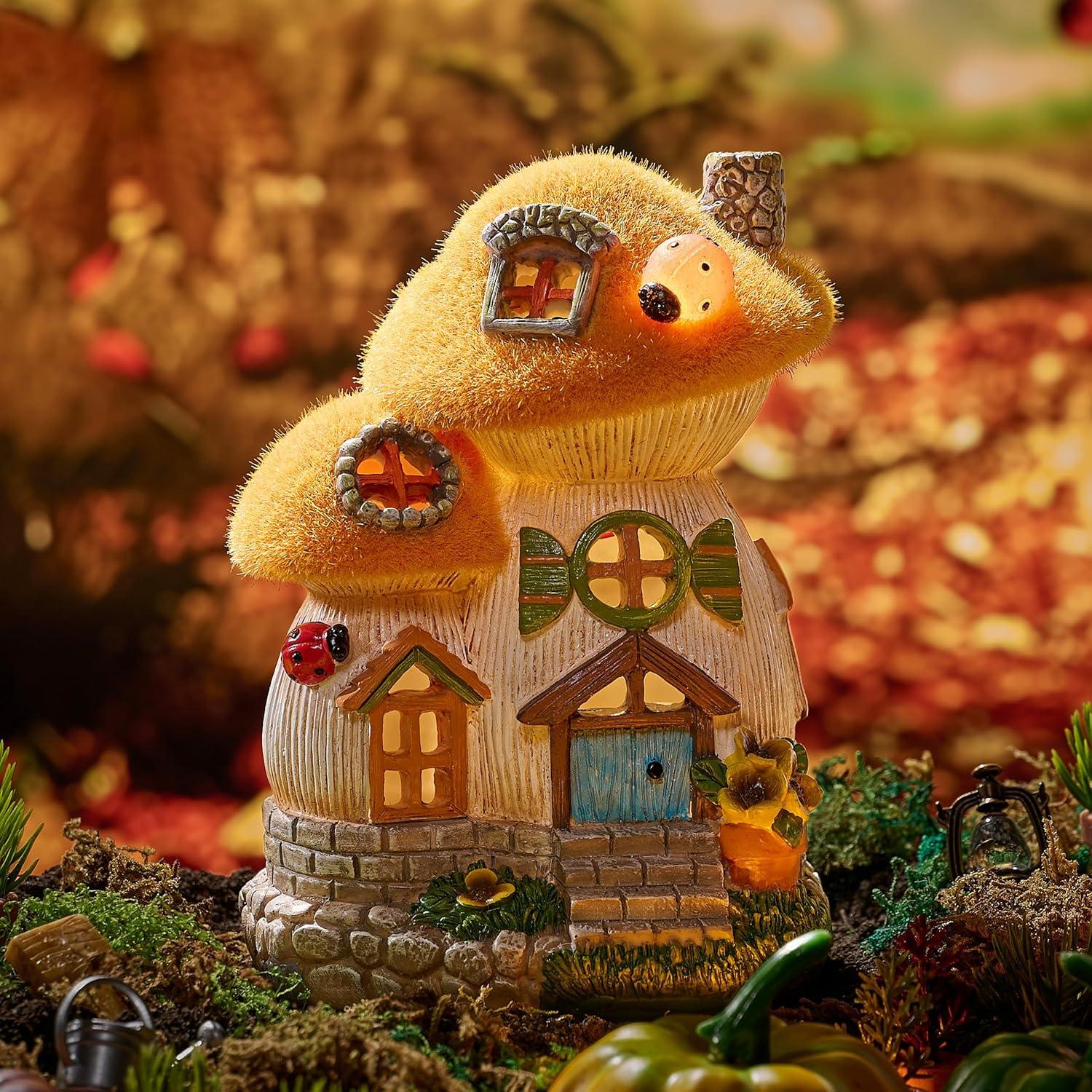 Gartendeko für Draußen Solar Feenhaus Pilz 16 cm Gelb