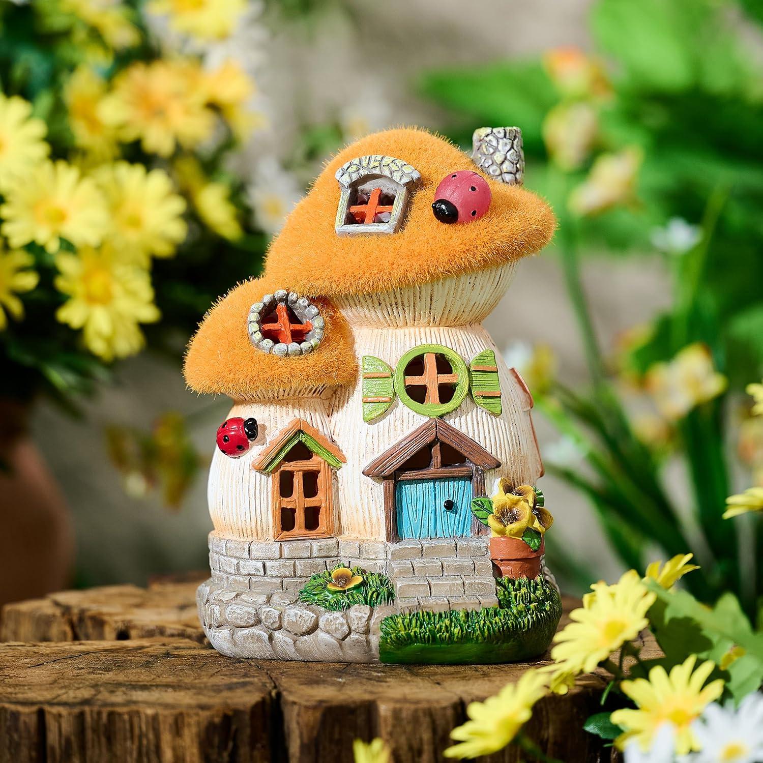 Gartendeko Pilz mit Solarlampe Kunstharz Gelb 16 cm