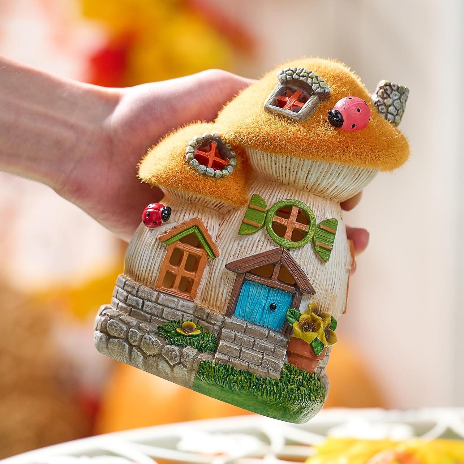 Gartendeko Feenhaus Solarlampe Pilz Herbst Deko 16 cm Gelb