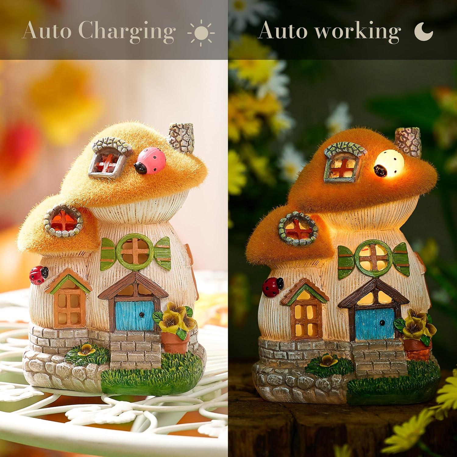 Gartendeko Feenhaus Pilz Solar Lampe Kunstharz 16cm Gelb