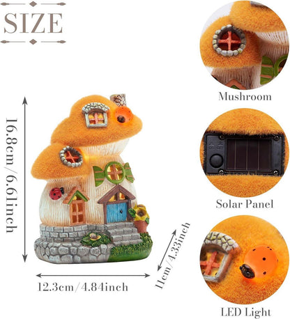 Gartendeko Feenhaus Pilz Solar Lampe Kunstharz 16cm Gelb