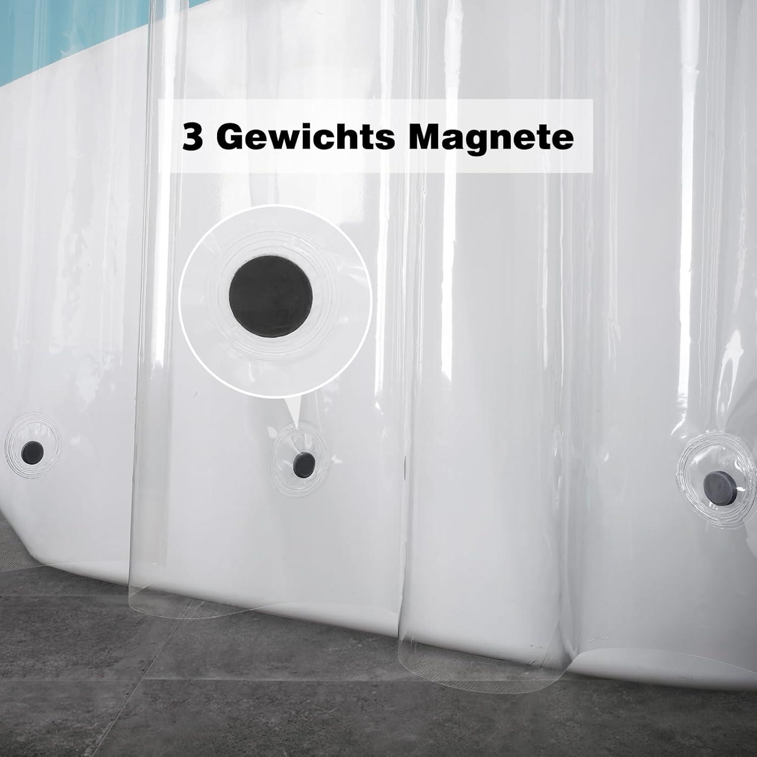 Duschvorhang 120x200 Transparent Wasserdicht Schmal Anti Schimmel mit Magneten und Metallösen