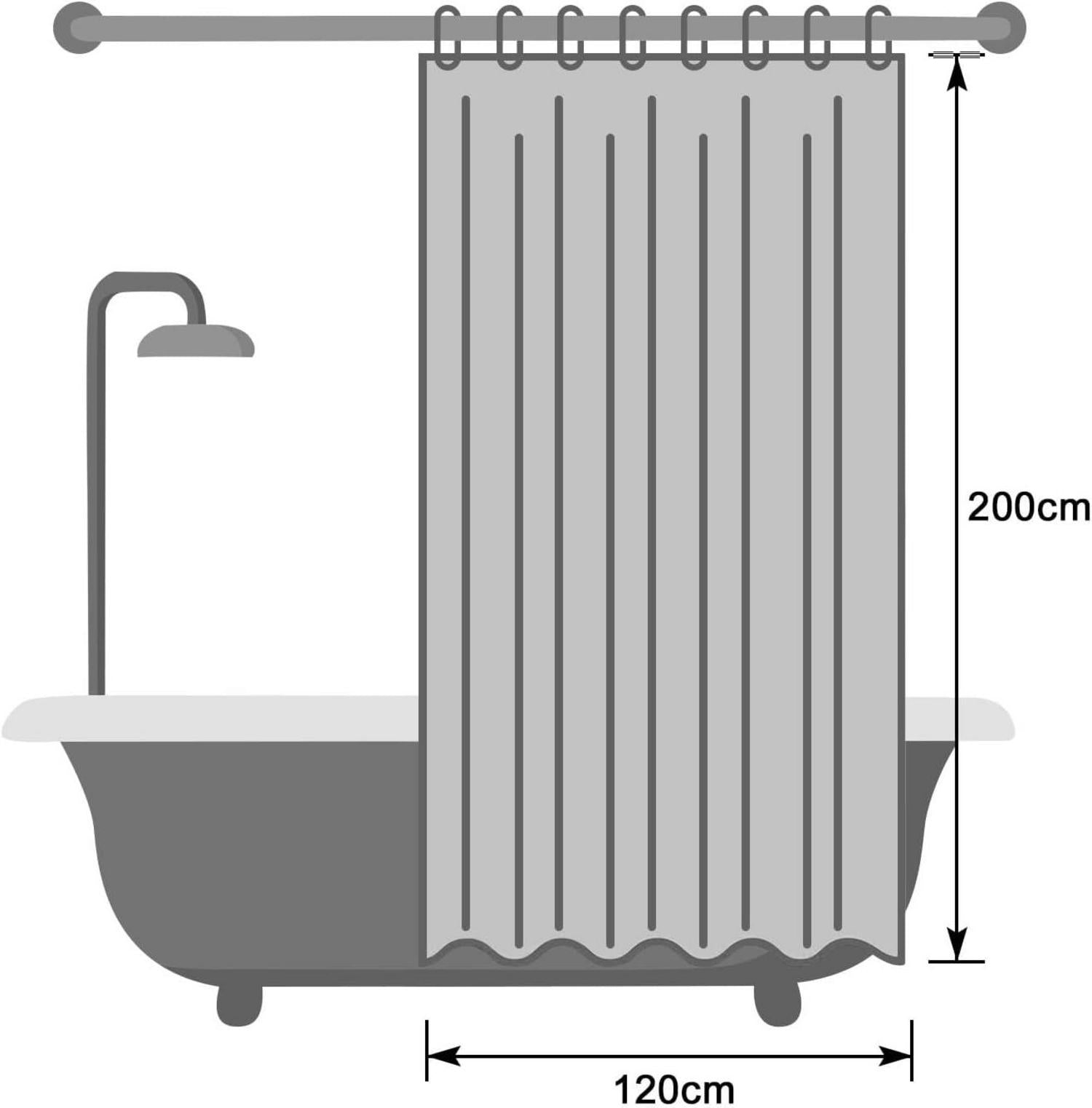 Transparenter Duschvorhang 120x200 Wasserdicht Magnete Unten 8 Haken