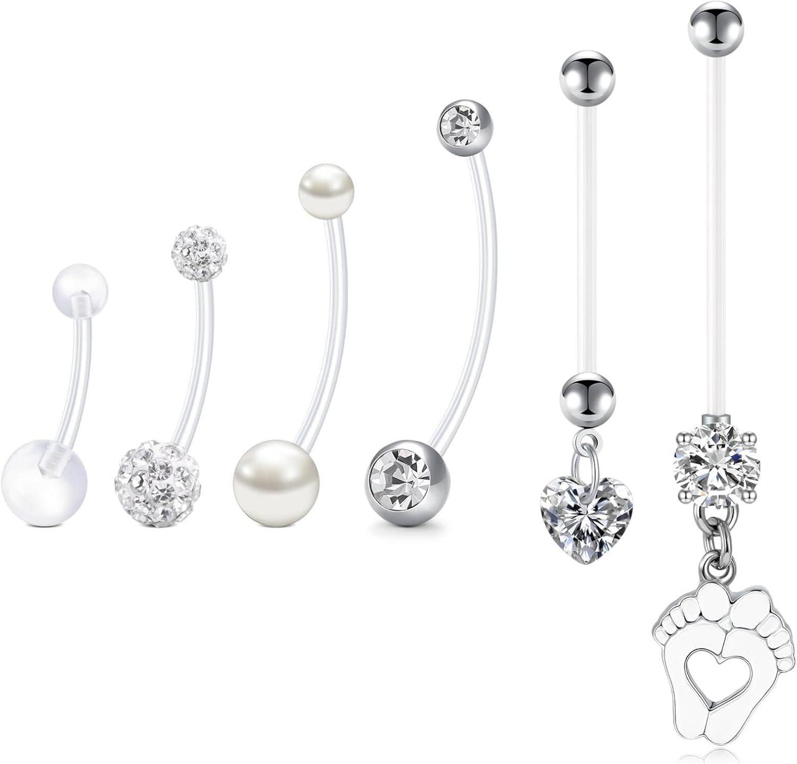 Schwangerschafts Bauchnabel Piercing Set 6 Stück UV Flexible Belly
