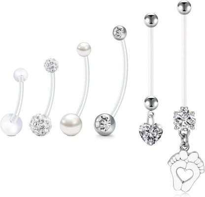 Schwangerschafts Bauchnabel Piercing Set 6 Stück UV Flexible Belly