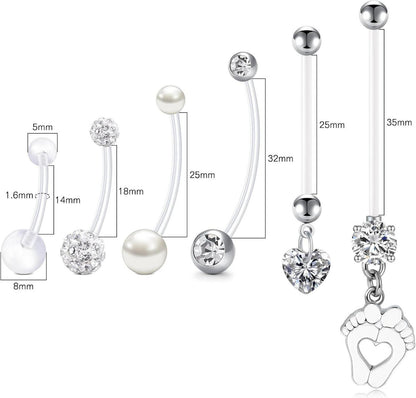 Schwangerschafts-Bauchnabel-Piercing Set 6 Stück UV Flexible