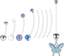 Schwangerschafts Bauchnabel Piercing Set 5 Stück UV 14G 38mm Kristall