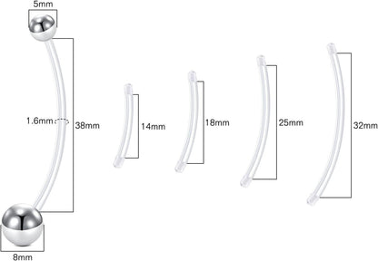 Schwangerschafts Bauchnabel Piercing Set 5 Stück UV 14G 38mm Kristall