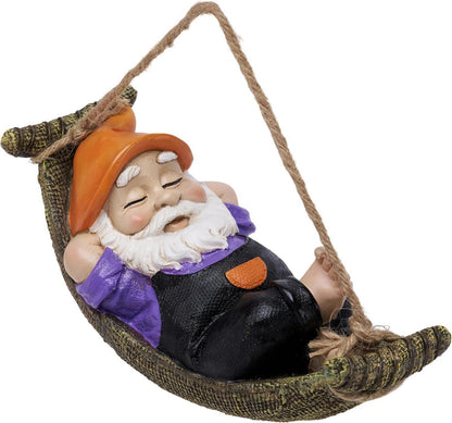 Gartenzwerg Liegend in Hängematte Kunstharz 18cm Halloween Herbst Deko