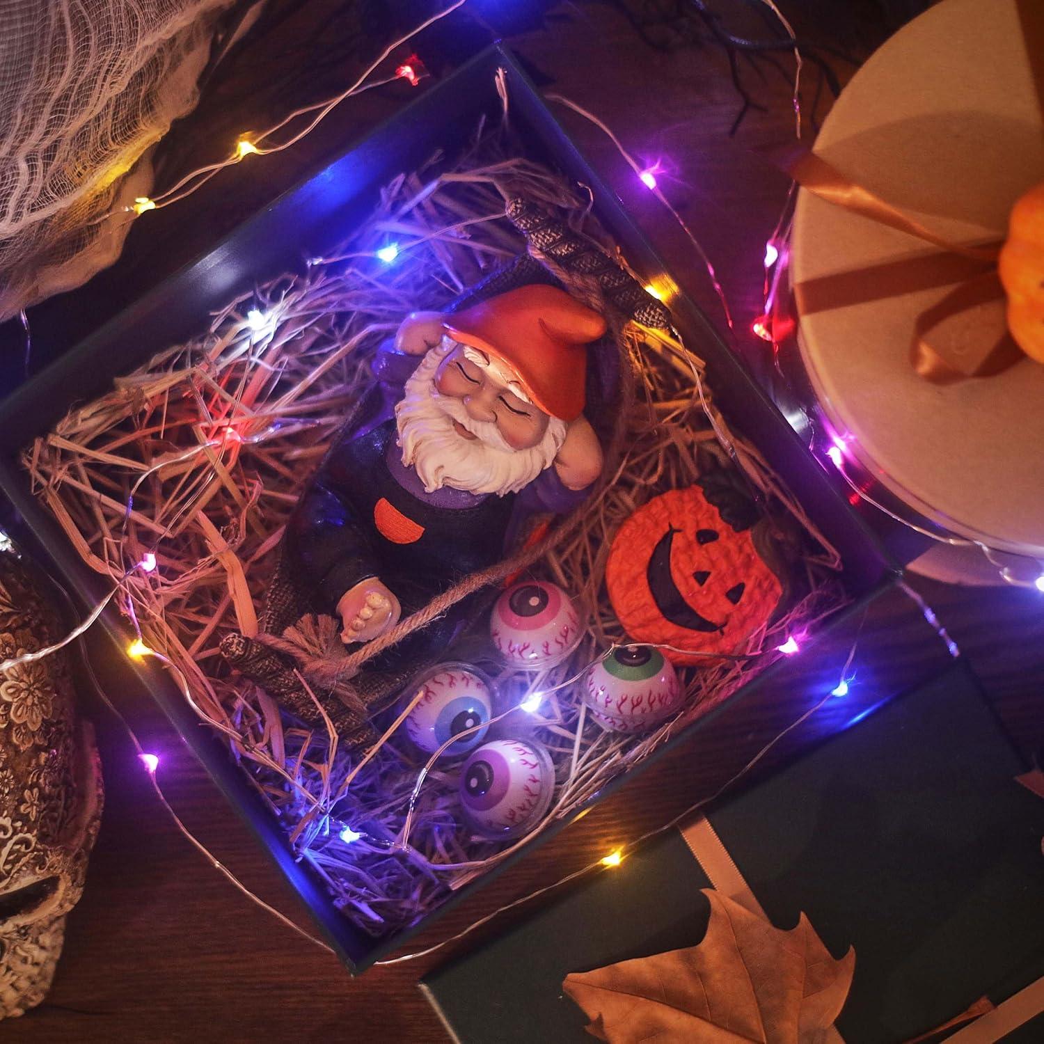 TERESA'S COLLECTIONS Gartenzwerg liegend 18cm Halloween Deko GNOME Gartenfigur Kunstharz