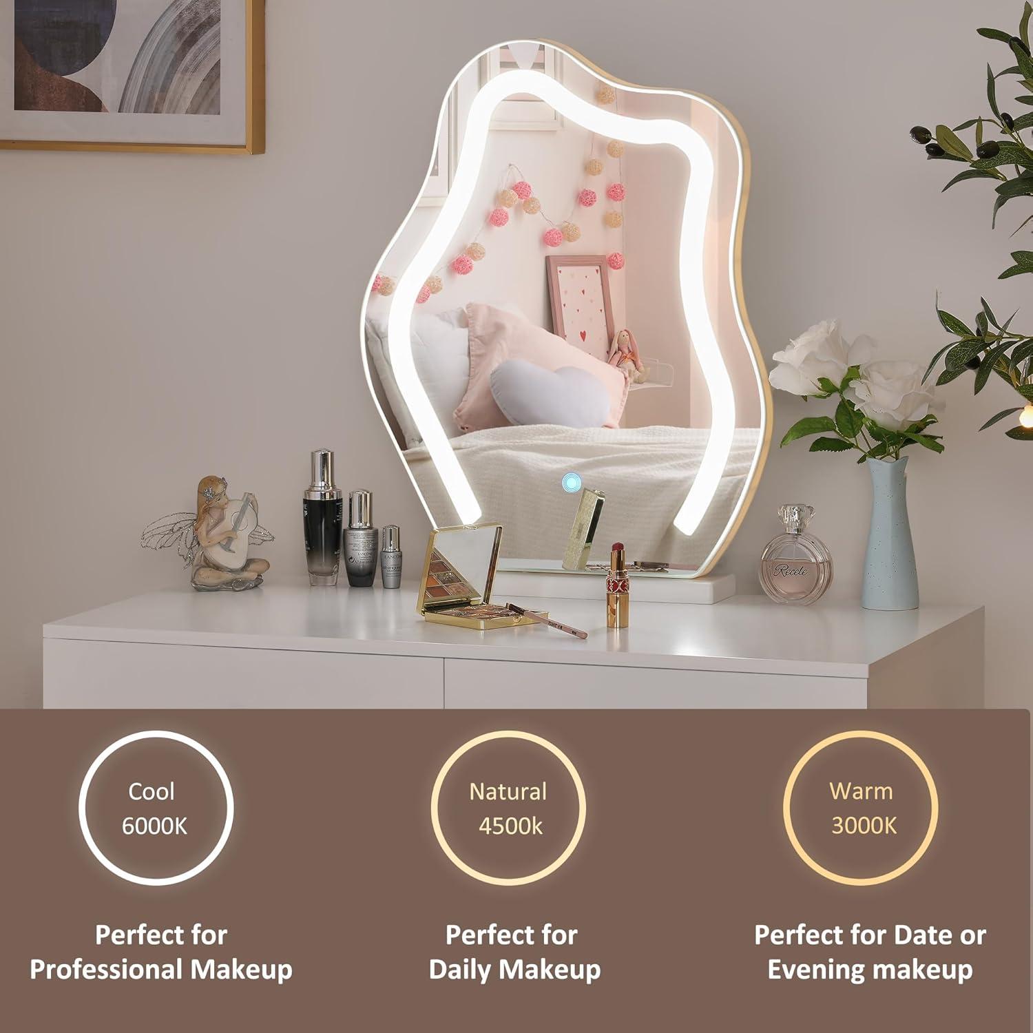 Schminktisch mit LED Spiegel Makeup Vanity Tisch Set 3 Farben Dimmen