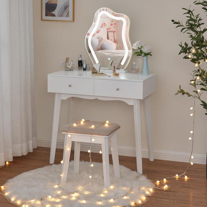 ANWBROAD Schminktisch mit LED Beleuchtung & Gepolsterter Hocker