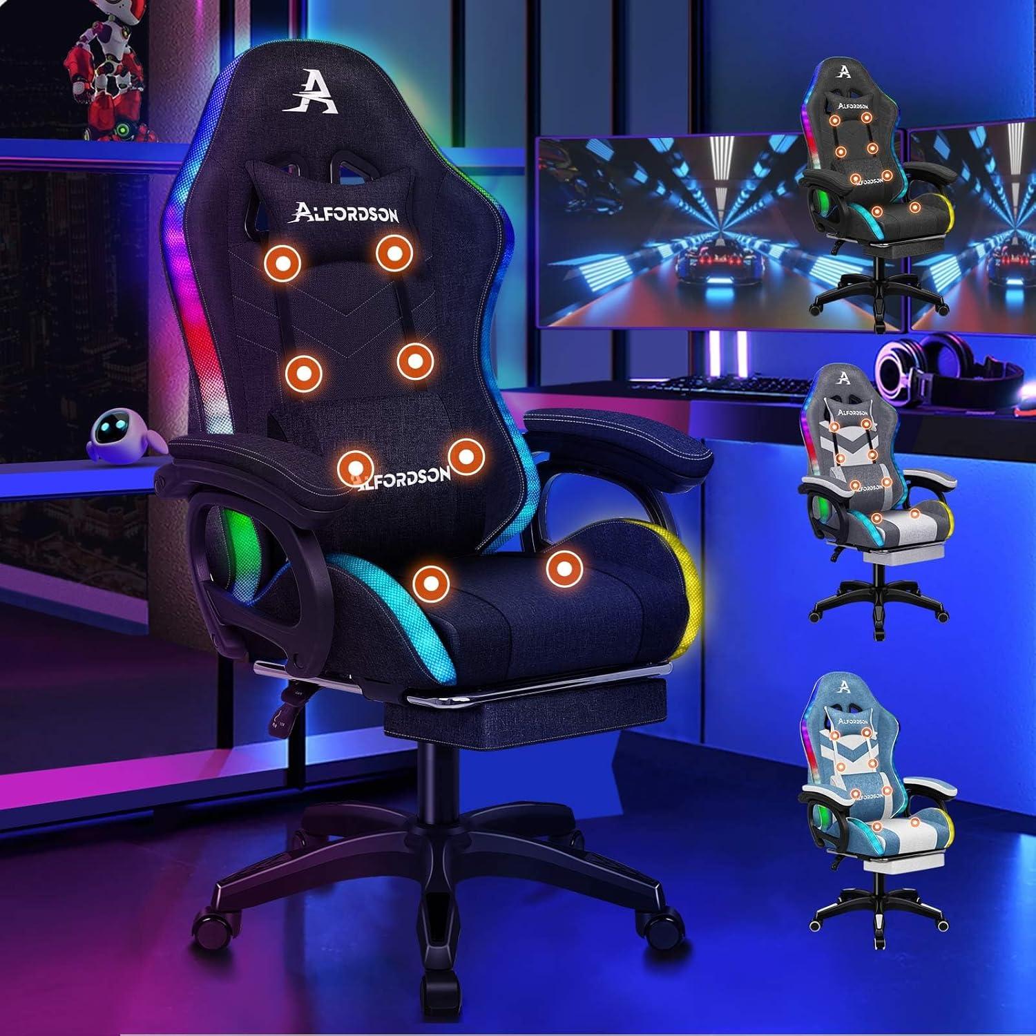 Gaming Stuhl mit Massage LED-Licht, Bürostuhl Ergonomisch mit