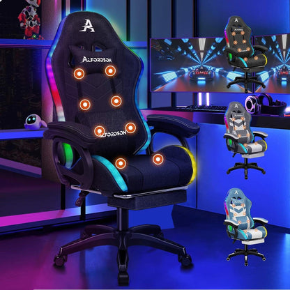 Gaming Stuhl mit Massage LED-Licht, Bürostuhl Ergonomisch mit