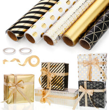 5er Set Schwarzes Geschenkpapier Goldmuster 3m lang