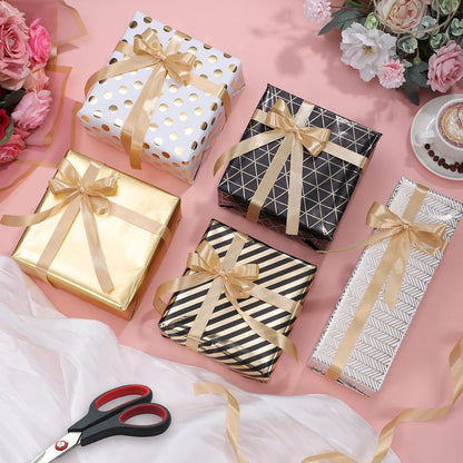 Geschenkpapier Set 5 Rollen 43cm x 3m Schwarz Gold Geburtstag Hochzeit